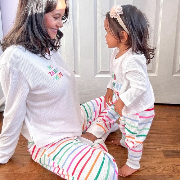 NWT SET Wondershop Women's Thermal Pajama Top & Striped Pants Rainbow Cream - Picture 4 of 6